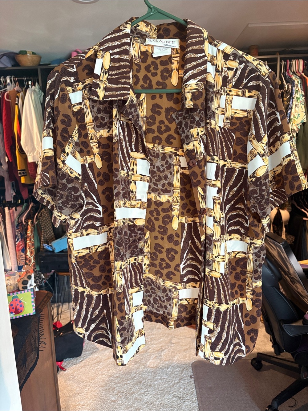 S.G. Sport collection Brown and Cream Animal Print Button-Down Shirt